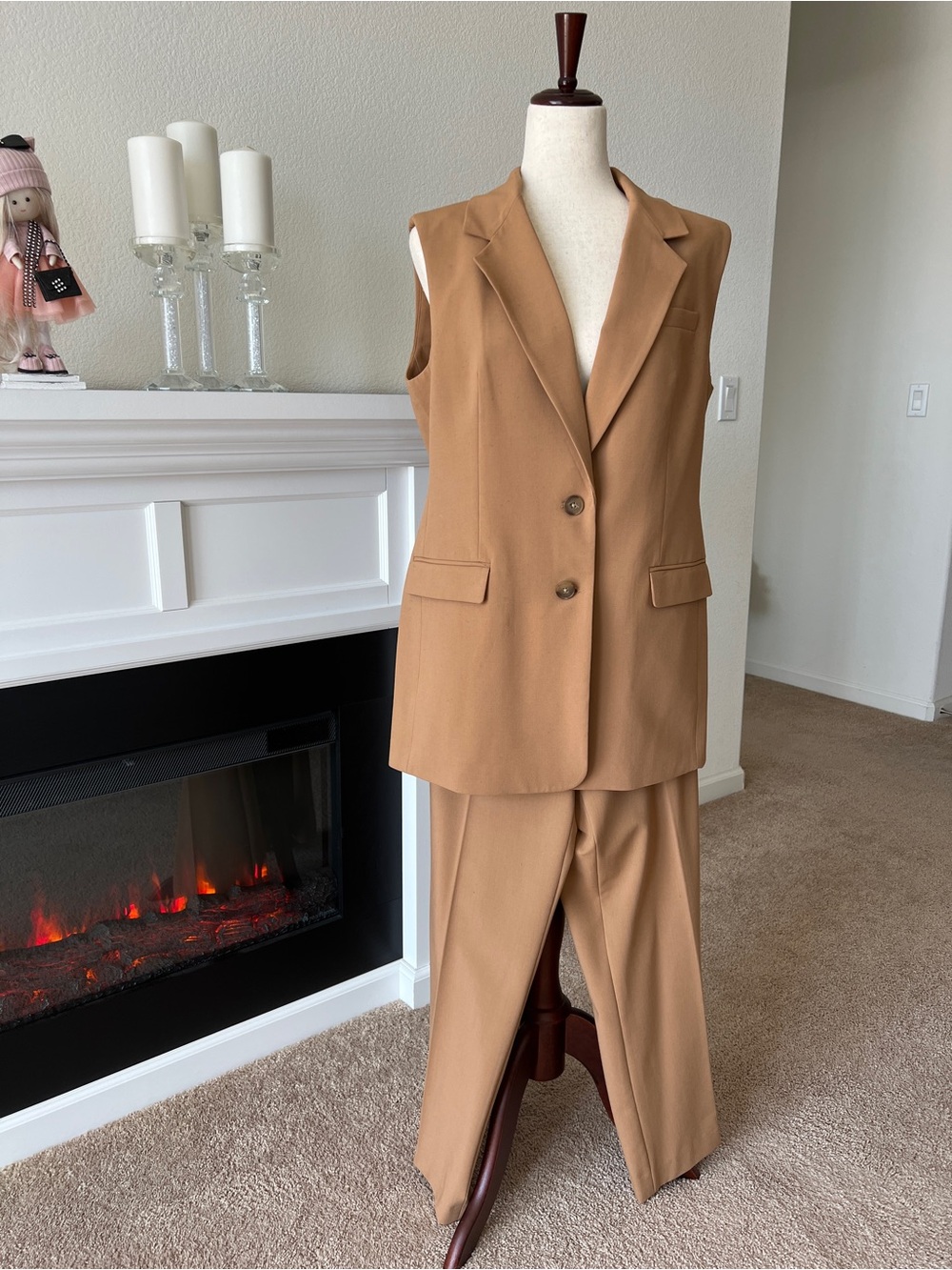 DKNY Camel Sleeveless Blazer & Matching Trousers